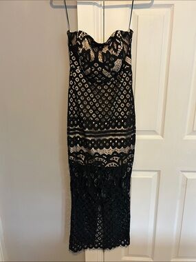 Petal & Pup Black Lace Overlay with Nude Slip Midi Dress